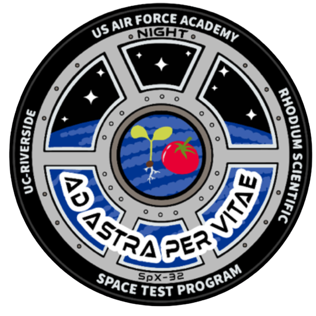 Space mission patch with stars and plants.