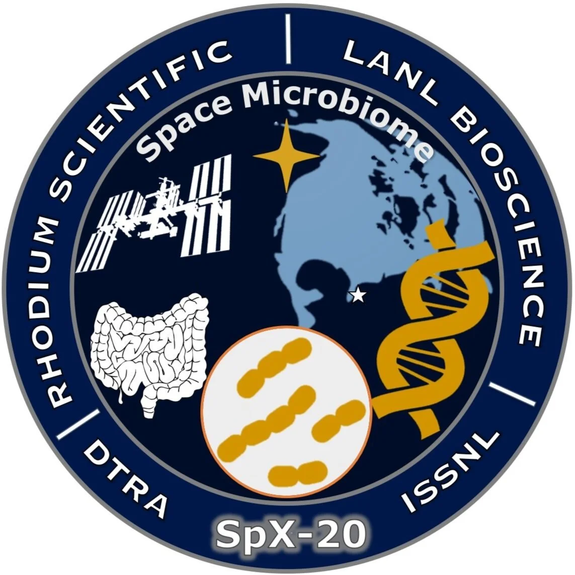 Space Microbiome mission patch with DNA helix.