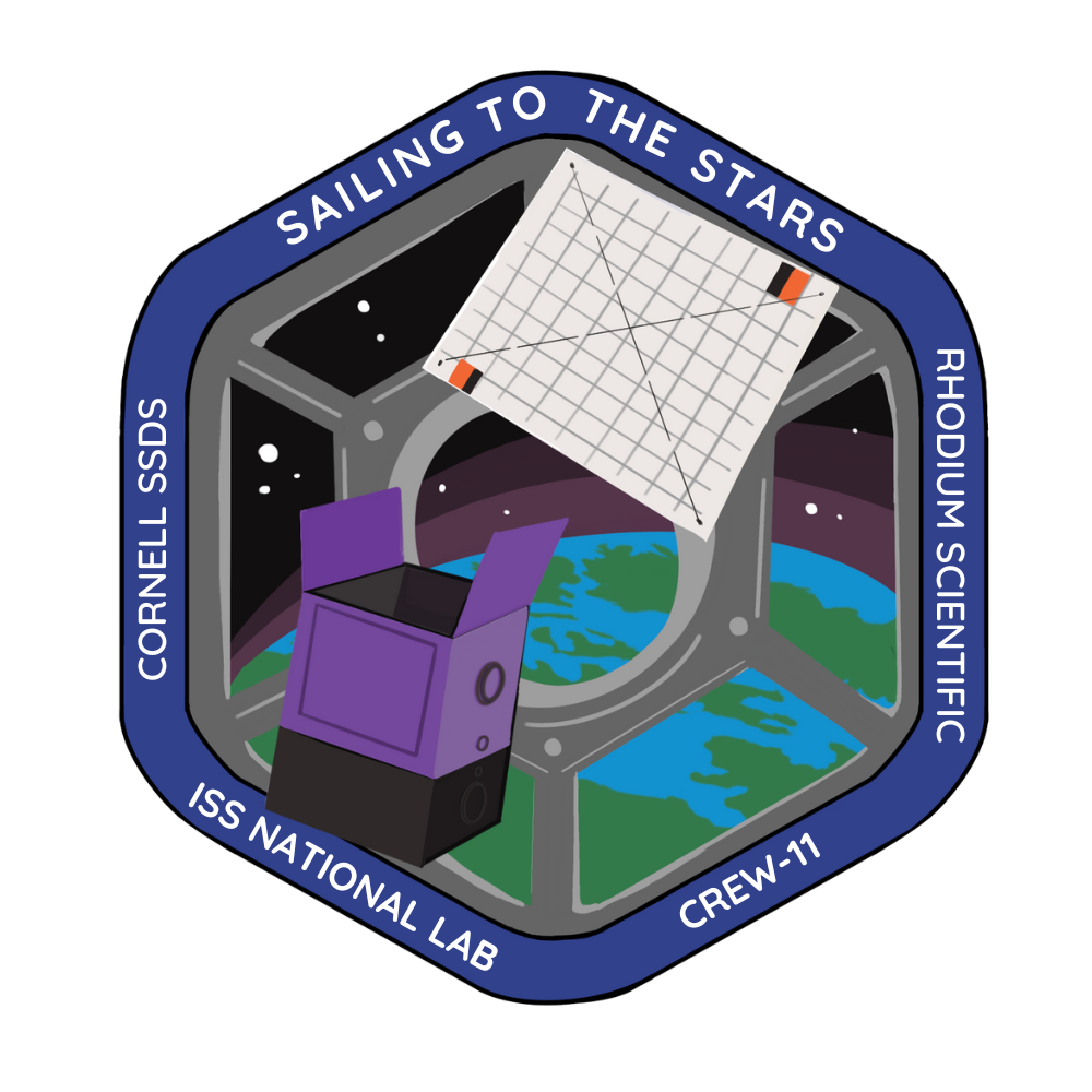 Space mission patch with satellite and Earth.