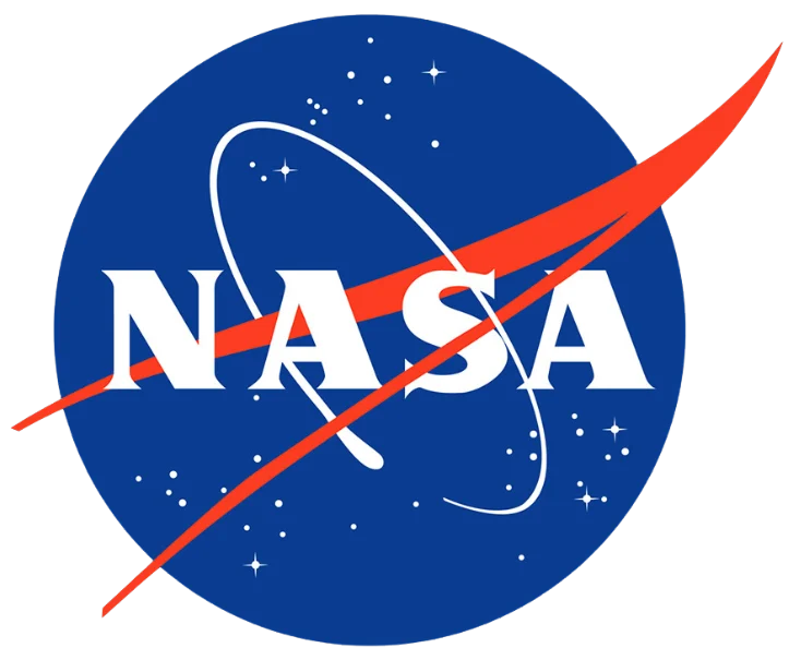 NASA logo on blue background with stars.