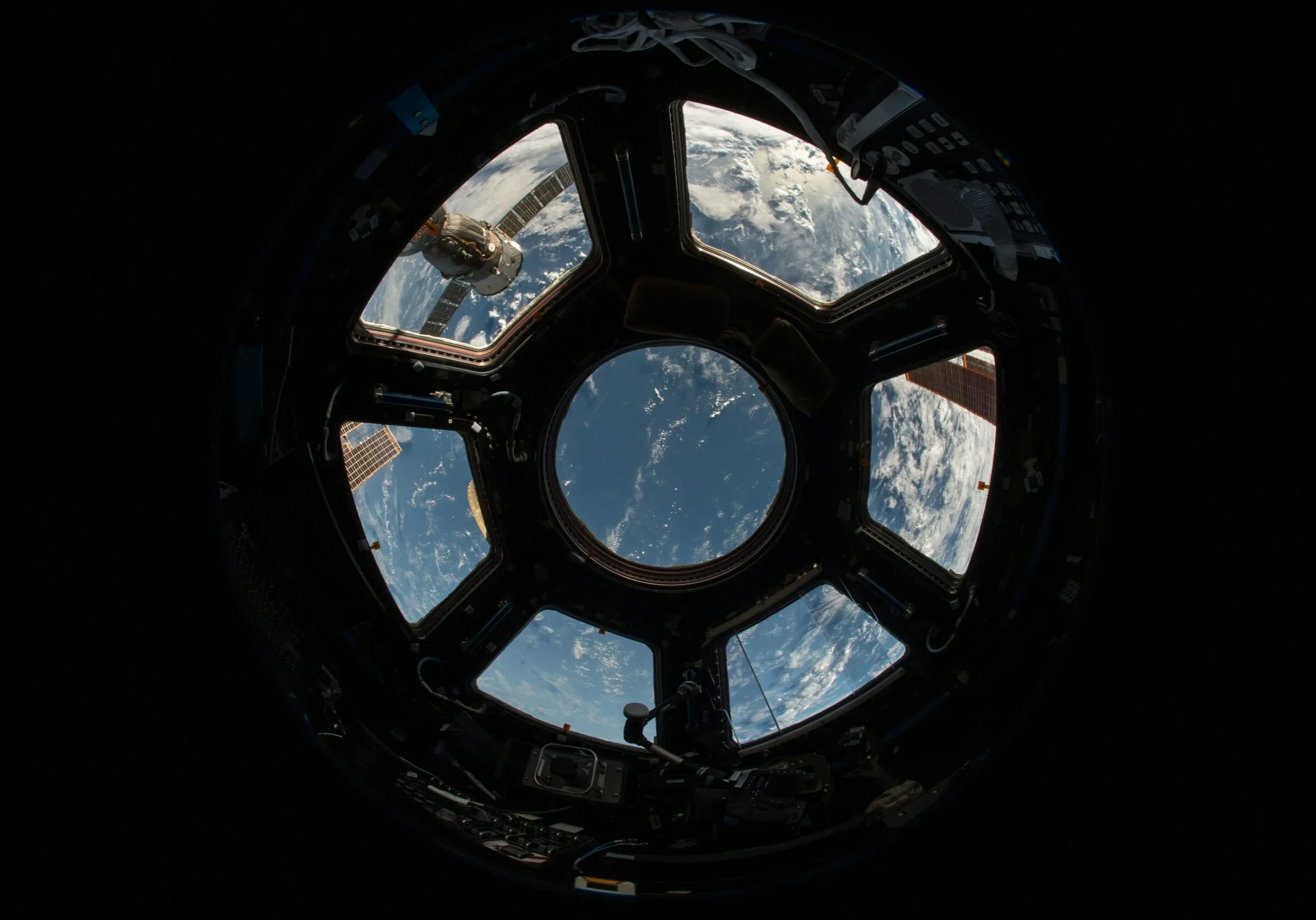 View of Earth from space station window.